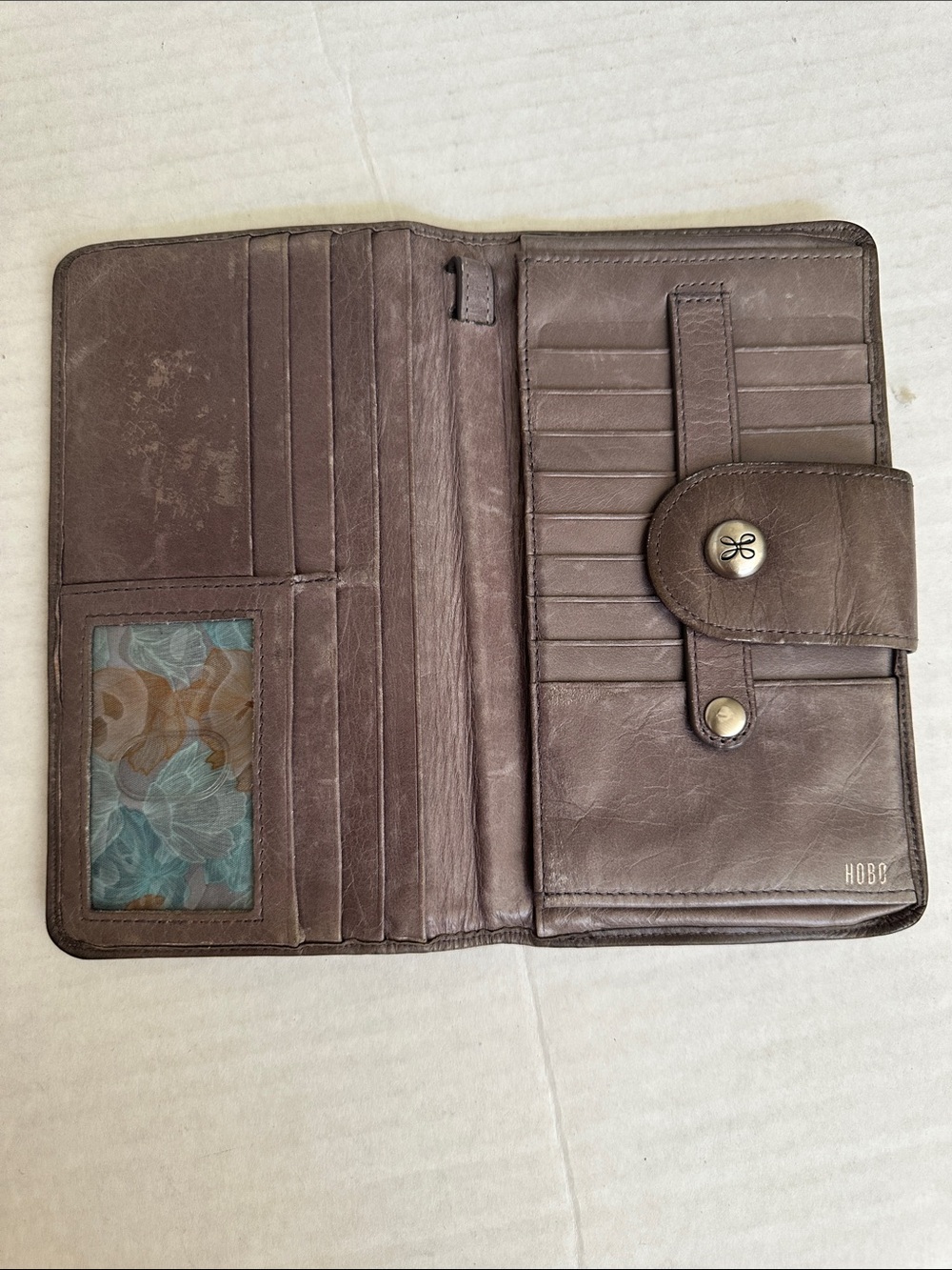 HOBO Brown Leather Zip-Style Card Wallet / Wristlet with Snap Flap
